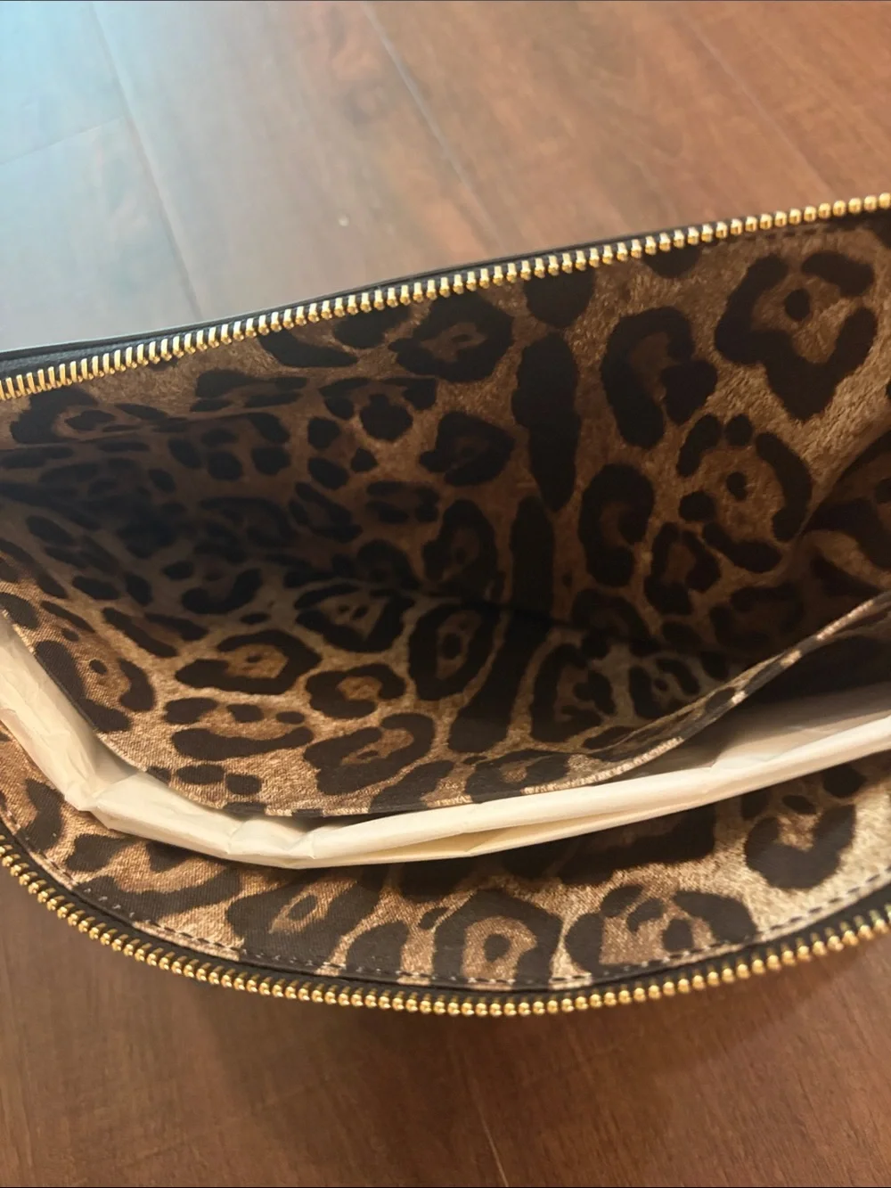 Dolce & Gabbana Leopard Print Satin Clutch in Brown and Black with Gold Hardware
